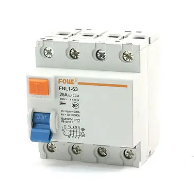 

400V 25A 4 Pole Electromagnetic Residual Current Circuit Breaker 6000A