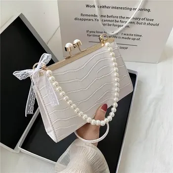 

Pearl Chain PU Leather purple Bag For Women 2020 Summer Armpit bag Lady Shoulder Handbags Ladies Designer Tote Bags