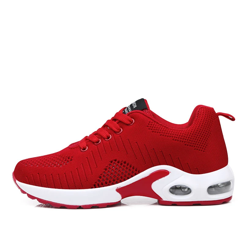 Обувь для тенниса; женские дышащие кроссовки с воздушной подушкой; удобная сетчатая спортивная обувь на шнуровке для занятий спортом на открытом воздухе; нескользящие повседневные спортивные кроссовки - Цвет: red woman sneakers