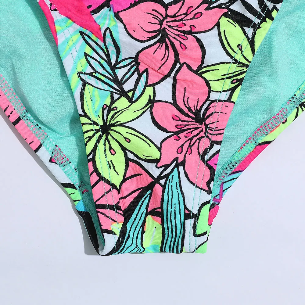 4-18 Years Flounce Girl Swimsuit Kids Tropical Floral Two Piece Children's Swimwear Crochet Strap Bikini Set Girls Bathing Suits