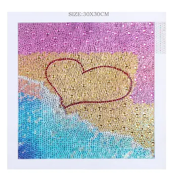 

Full Drills 5D Diy Diamond Painting Kit, Seaside Love Shaped Drill Embroidery Cross Stitch Rhinestone Painting Decor