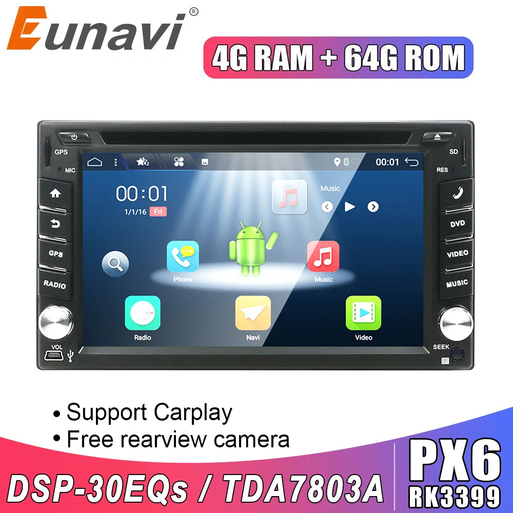 Eunavi 2 din Universal Android 10 car dvd radio multimedia player stereo tape recorder 2din GPS Navigation TDA7851 RDS wifi
