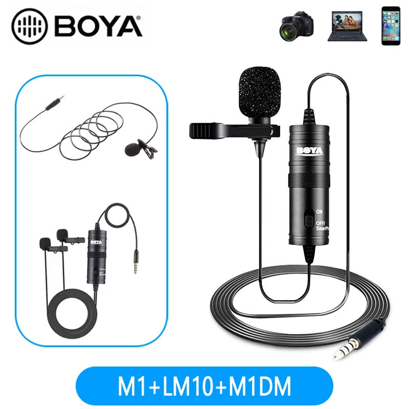 BOYA BY M1DM/M1/LM10 петличный микрофон для записи аудио и видео зажим микрофона iPhone Android