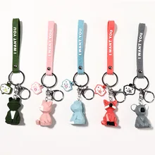 Мультфильм геометрии Сплит поверхность маленький брелок для ключей креативная милая розовая цепочка для ключей с медведем Смола Мужские Женские аксессуары для дамских сумочек