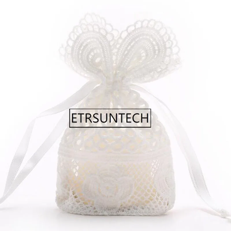 120pcs White Hole Lace Silk Drawstring Bags Milk Silk Lace Decorations Pouches Jewelry Cosmetic Packing Gift Bag 10x14cm