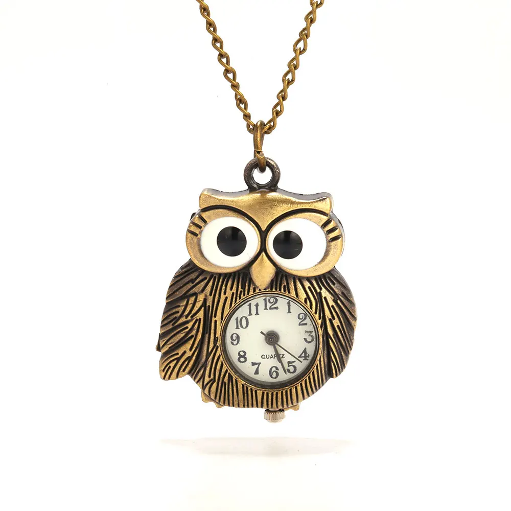 Owl Pocket Watch Quartz Bronze Owl Pocket Watch Necklace Vintage