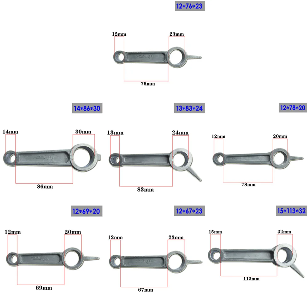 Varilla de conexión del compresor de aire de aleación de aluminio plateado, 12 × 67 × 23 12 × 69 × 20 12 × 76 × 23 12 × 78 × 20 13 × 83 × 24 para compresor de aire