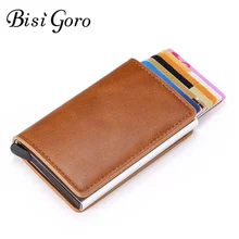 Bisi Goro Анти Rfid кредитный держатель для карт чехол мужской скользящий кожаный id держатель для карт банк Алюминиевый металлический кошелек сумка для кредитных карт