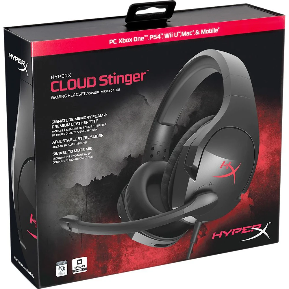Гарнитура HyperX Cloud Stinger проводная, стерео, 18–23000 Гц, 30 Ом, 102 дБ, цвет: черный/красный