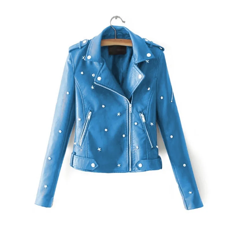 

Autumn Winter jacket Women Lapel Motorcycle coat cool sexy slim short punk Rivet jacket Thermal faux PU leather Coat outwear