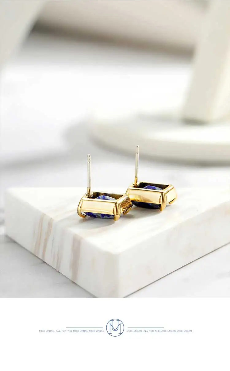 new arrivals square lapis lazuli stud earrings ethnic fashion jewelry for women