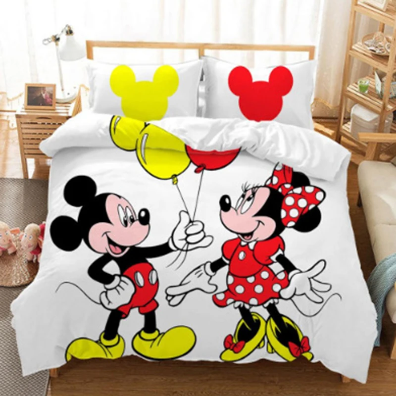 

3PCS Mickey Mouse Bedding Set Luxury Pillow Cases Disney Cartoon Minnie Mouse 3D Quilt Cover Soft Bedspreads Gifts for Kids