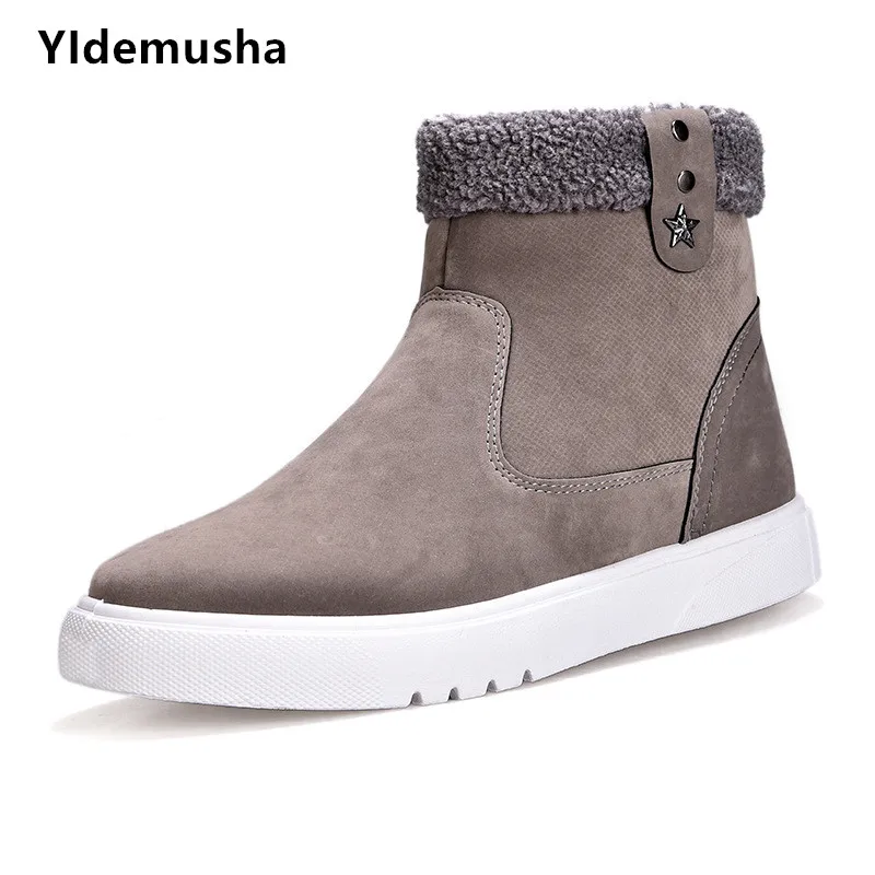 YIdemusha/ г. Новые теплые зимние ботинки мужские ботинки из искусственной кожи меховая обувь зимние рабочие повседневные кроссовки высокие резиновые ботильоны