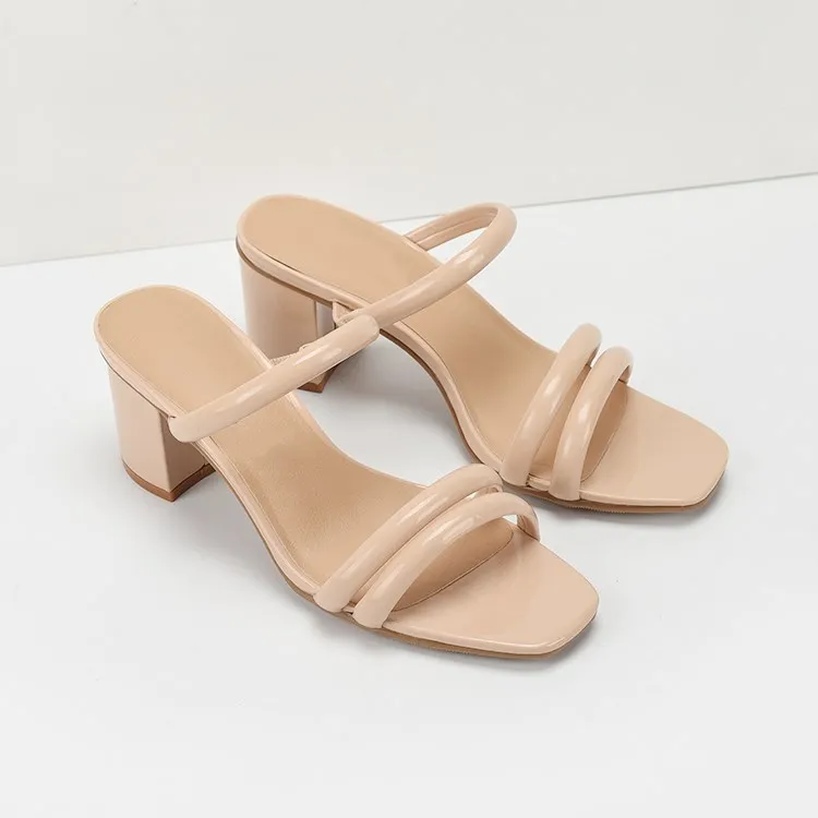 

EOEODOIT 2020 Summer Sandals Women High Heel Open Toe Leather Heels Pumps Sandals Square Heel 6 CM Lady Slip On Slippers Sandal