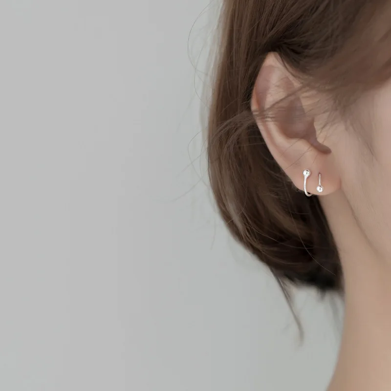 LKO 925 Sterling Silver Round Bead Ear Bone Ear Buckle Rotating Wave Mini Stud Earrings for Women Personality Jewelrry Ornaments - Image 4