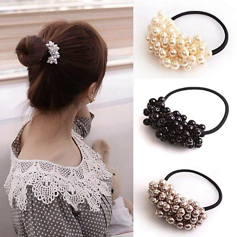 Pearls Beads Headbands Ponytail Holder Girls Scrunchies Vintage Elastic Hair Bands Rubber Rope Headdress Women Hair Accessories