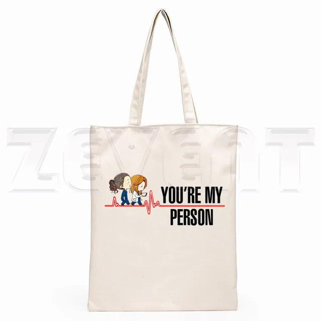 Greys Anatomy You're My Person Ullzang Hip Hop Hipster Cartoon Print Shopping Bags Girls Fashion Casual Pacakge Hand Bag F