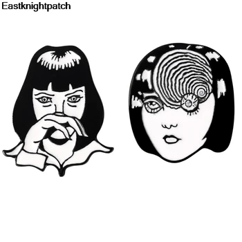 

12pcs/lot Horror Junji Ito Uzumaki Zinc alloy tie pins badges para shirt clothes backpack shoes brooches medal decorations E1313