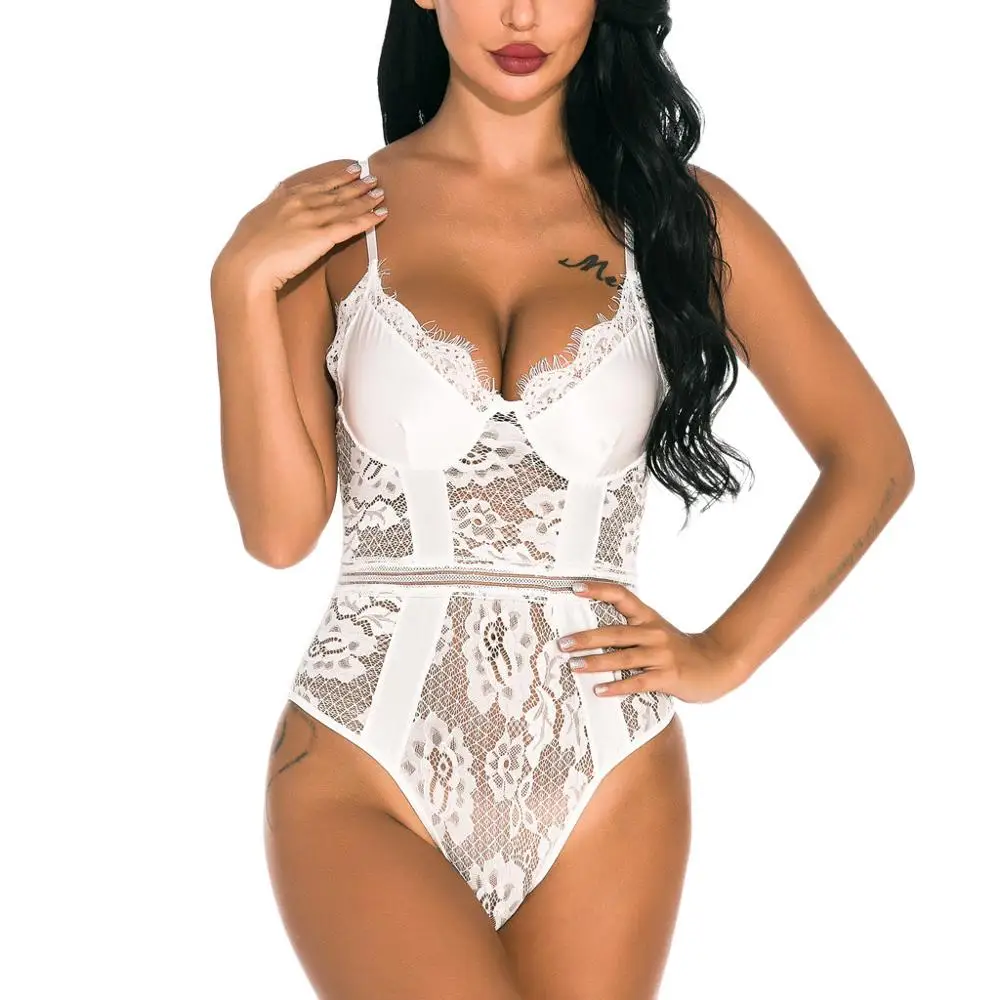 

Women Lace Sexy Perspective Bodysuit Fashion Solid Sleeveless Yarn Splice Jumpsuit Combinaison Pantalon Femme 2019 New YE