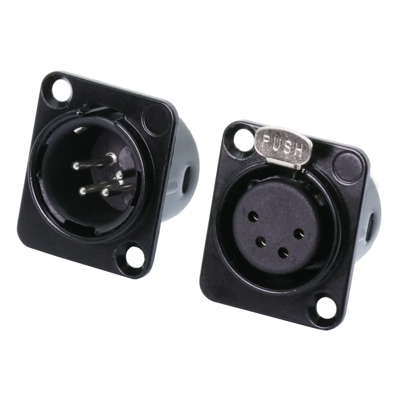 10pcs/lot 4Pin XLR Male / Female Panel Mount XLR Plug Jack Socket Microphone MIC Cable Terminal XLR Chassis Wire Connector - Color: Male Female Black