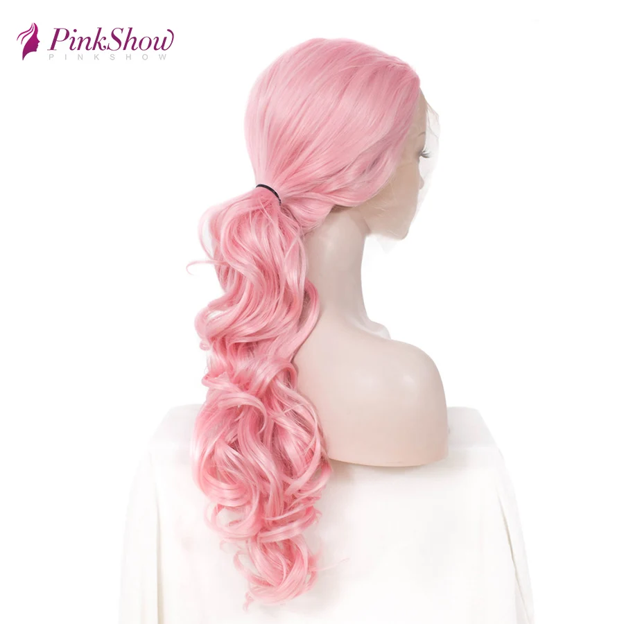 Pinkshow розовые парики на кружеве для женщин длинные волнистые синтетические парики на кружеве Glueless термостойкие волокна