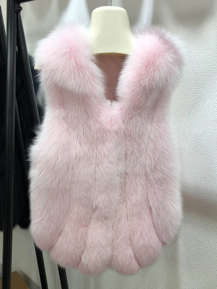 Pink Стиль, женские жилеты из лисьего меха, зимний модный меховой жилет, высокое качество, пушистый натуральный мех, жилет S7582 - Цвет: Pink