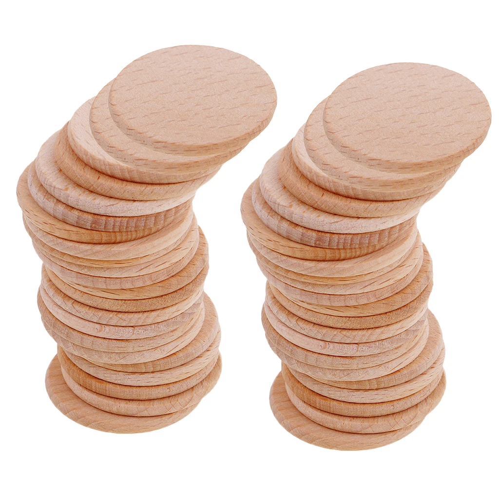 50x Wood Circles Chips Slices For Board Game Home Wedding Party Decors