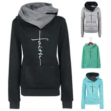 Женский пуловер с капюшоном и длинным рукавом с буквенным принтом с карманами