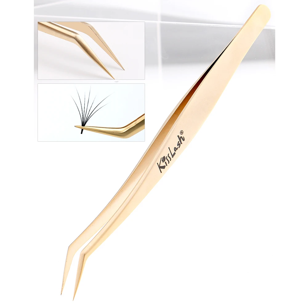 Golden eyelashes tweezers Super Precision Premium Stainless  steel Eyebrow Tweezer for Eyelashes Extension Eye Makeup Tools 4