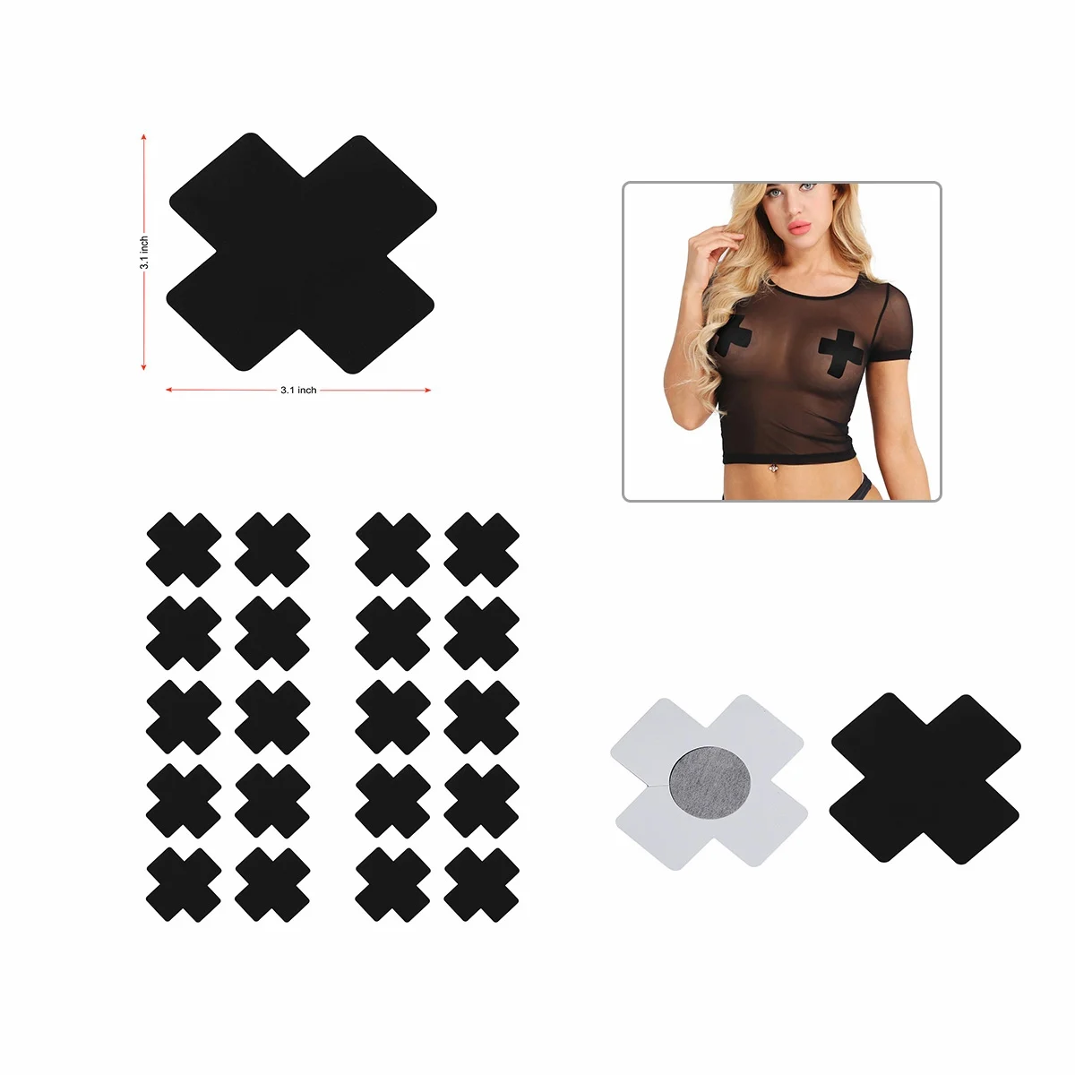 UK 20Pcs Sexy Womens Nipple Covers Breast Pasties Stickers Satin Cross  Shape New 