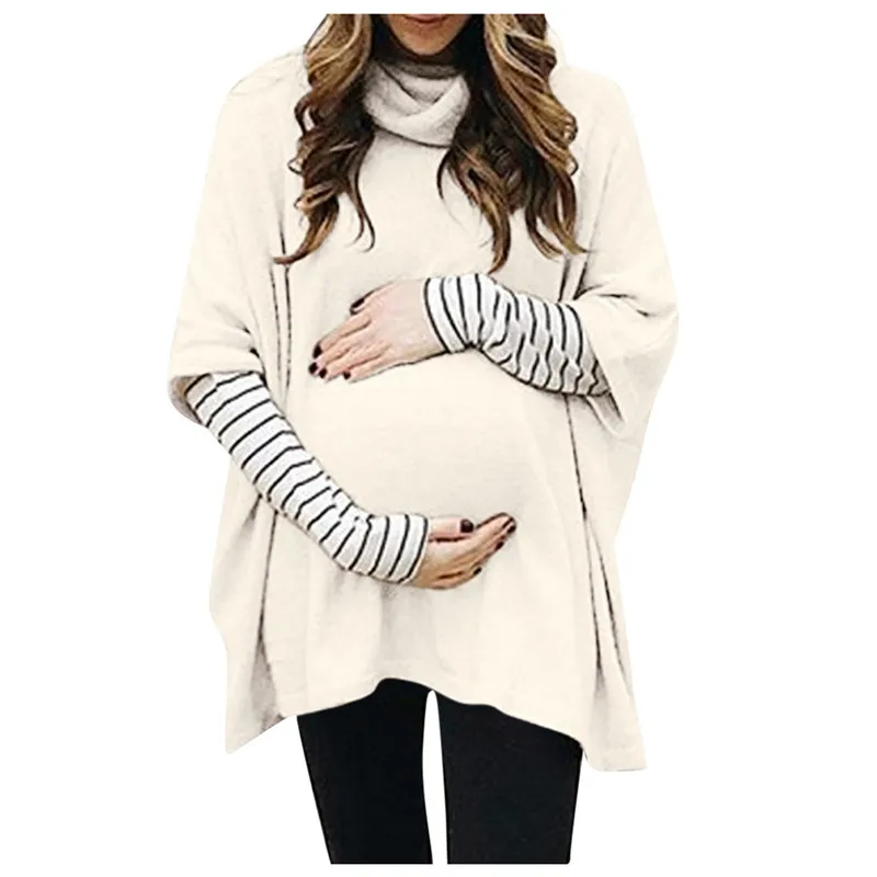 Telotuny Одежда для беременных женщин для беременных с высоким воротником, комбинированные полосатые топы, пуловер