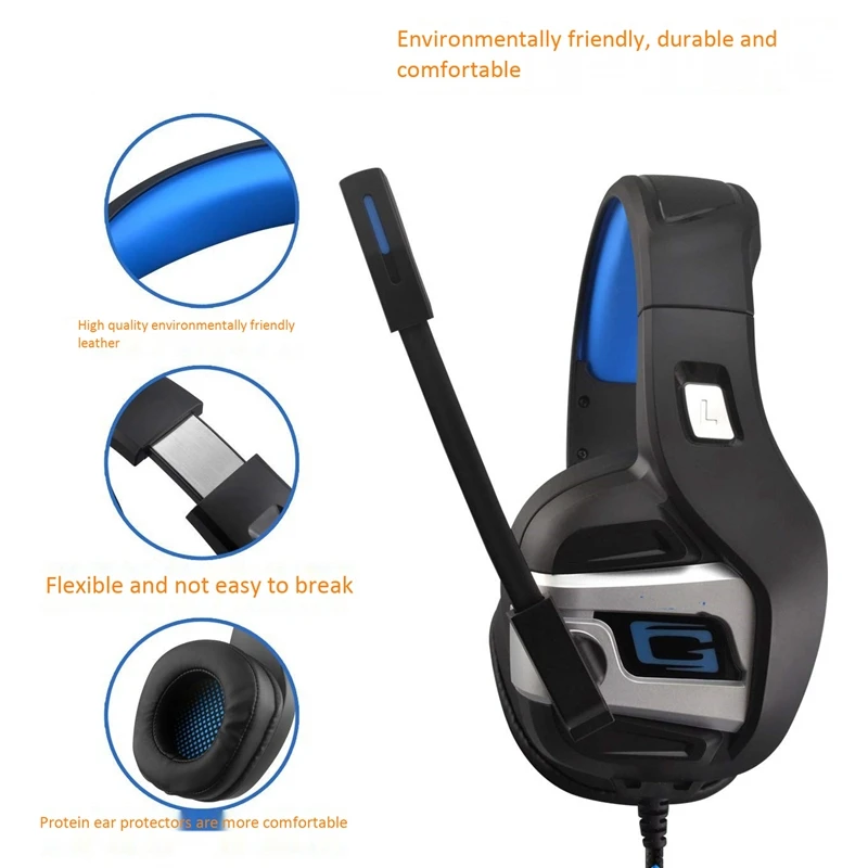 Gaming Headset Surround Stereo Headset with Noise Reduction Mic and LED Light for PC PS4 One Laptop Smart Phone