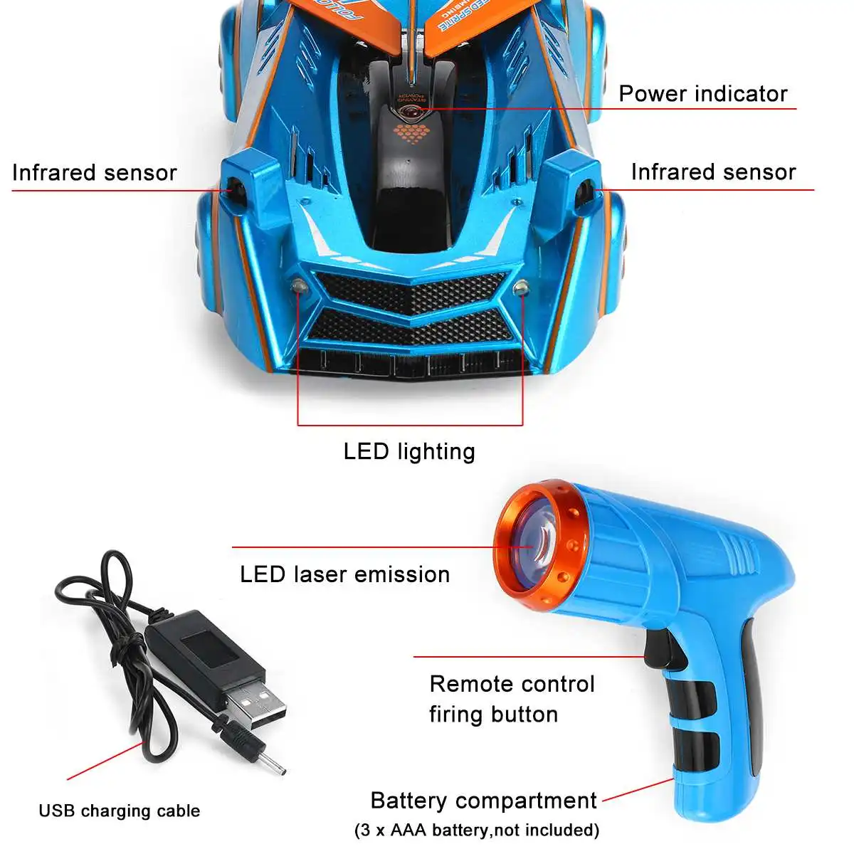 Infrared Laser Tracking Children RC Wall Climbing RC Car With LED Lights 360° Rotating Stunt Remote Control Toy Car Model
