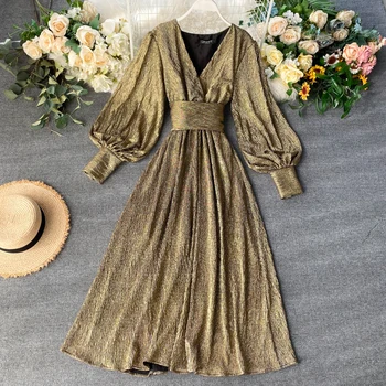 Slim Puff Sleeve Vintage Party Dress