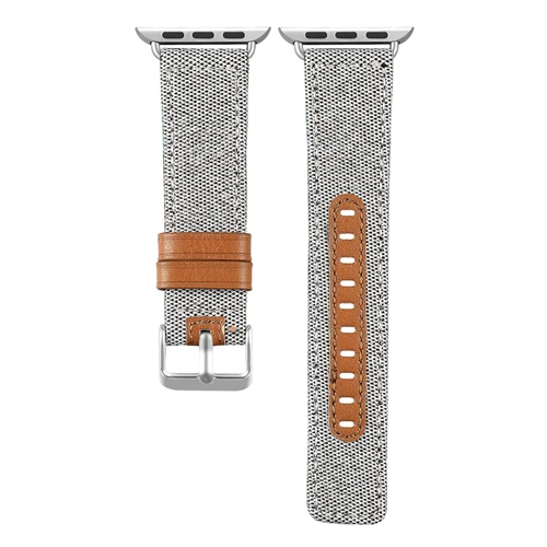 White Canvas Genuine Leather strap For apple watch 5 4 3 band 44mm/40mm/42mm/38mm iwatch band clock correa bracelet watch Accessories - Цвет ремешка: White