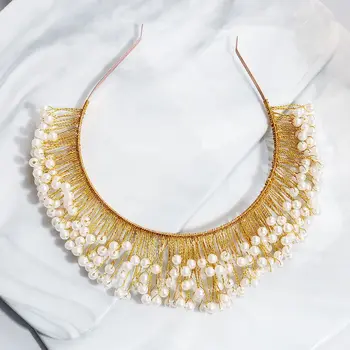 

Baroque Bridal Headband Copper Imitation Pearl Hair Hoop Wedding Jewelry Crown