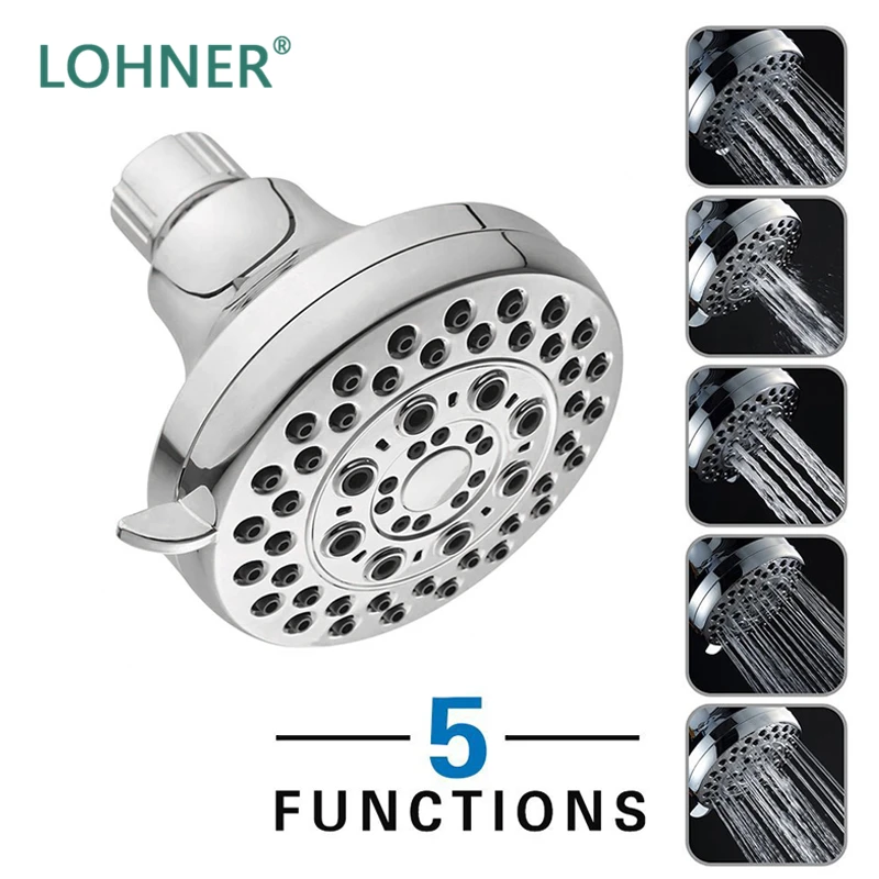 

Lonher Wall Mounted Showerheads ABS Chrome Finish Chrome Finish 4 Inch High Pressure Shower Head with 5 Mode Showering