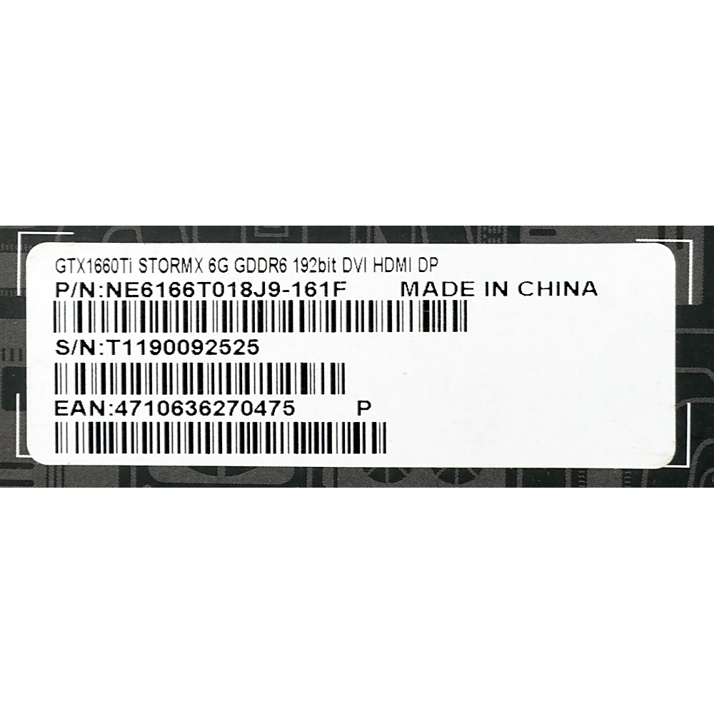 Graphics Card Palit PCI-E PA-GTX1660Ti STORMX 6G NV GTX1660TI 6144 MB 192b GDDR6 1500/12000 DVIx1/HDMIx1