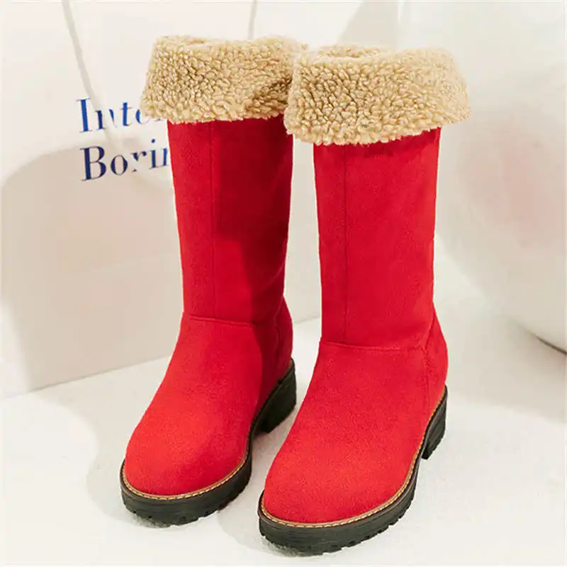 Odetina Women Fashion Winter Buckle Slip On Non-slip Mid Calf Boots Lady Faux Suede Block Low Heel Platform Round Toe Snow Boots