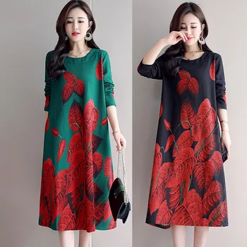 

Dress Fashion Women Long Sleeve O Neck Pocket Dress Cotton Linen Printed Loose Casual Dress women 2019