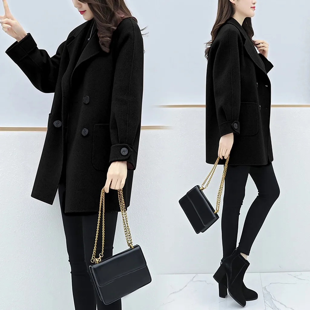 Chaqueta mujer, зимнее пальто для женщин, для работы, одноцветное, винтажное, зимнее, для офиса, с длинным рукавом, на пуговицах, шерстяная куртка, пальто, abrigos mujer invierno
