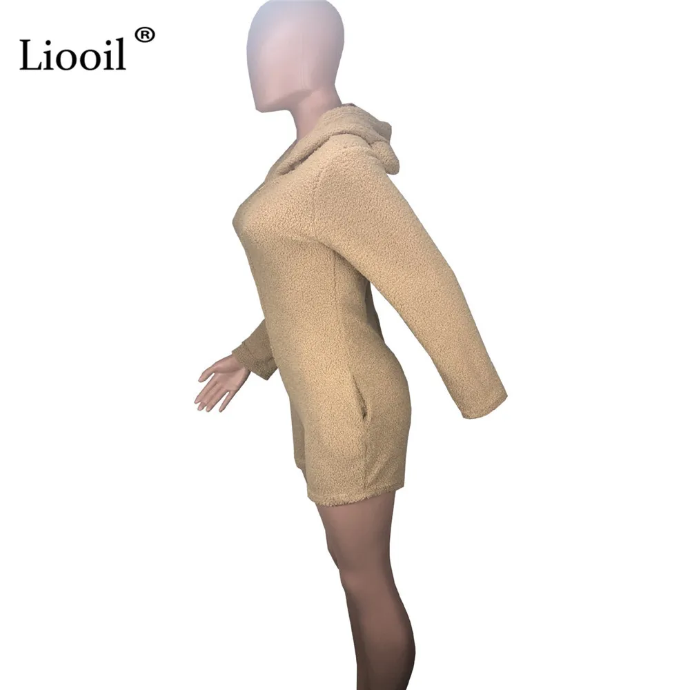 Liooil Плюшевый комбинезон цвета хаки, женский сексуальный комбинезон на молнии для женщин, вечерние комбинезоны с длинным рукавом и капюшоном