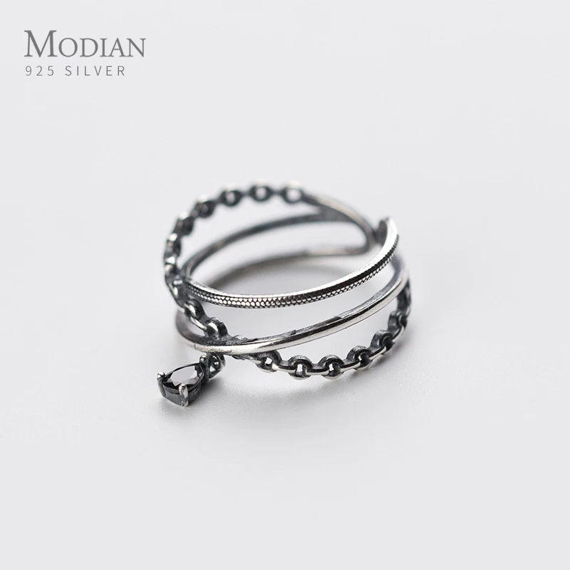 Modian New Retro Simple Finger Ring for Women Authentic 925 Sterling Silver Geometric Line Adjustable Ring Fine Jewelry Gift