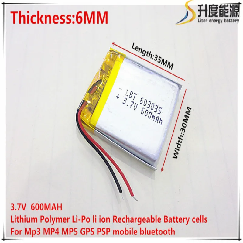 3 7 V 600mAh 603035 литий полимерный ионный аккумулятор для Mp3 MP4 MP5 GPS Мобильный bluetooth|lithium