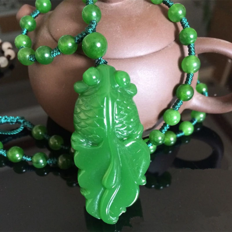 

Natural Green Double-sided Carved Goldfish Pendant Fashion Boutique Jewelry Men and Women Models Have Fish Necklaces Every Year