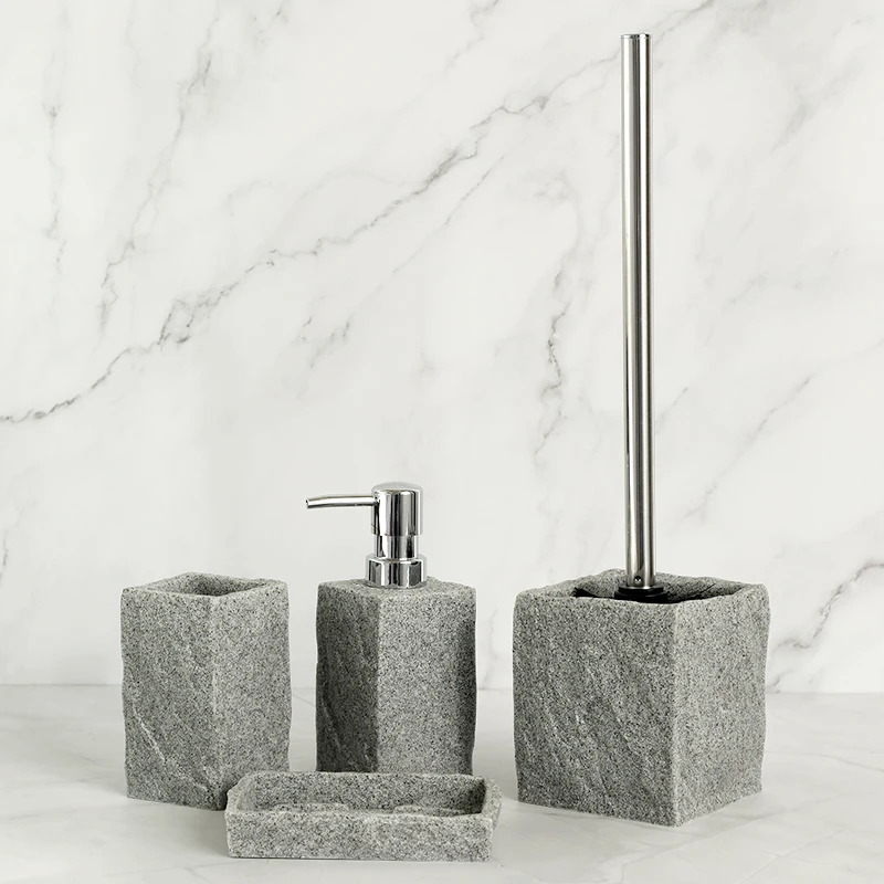 Dispensador de jabón líquido de granito para baño, soporte para cepillo de dientes, taza, plato de jabón, soporte para escobilla de inodoro, 5/4/3 Uds.