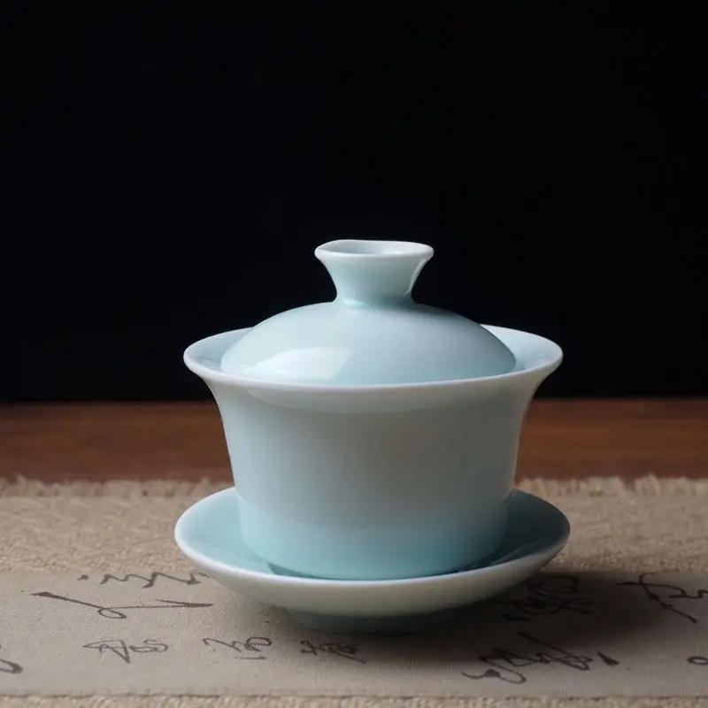 [GRANDNESS] Longquan Celadon фарфоровые Gaiwan КИТАЙСКИЕ чашки кракле глазури чайная посуда 150 мл - Цвет: E