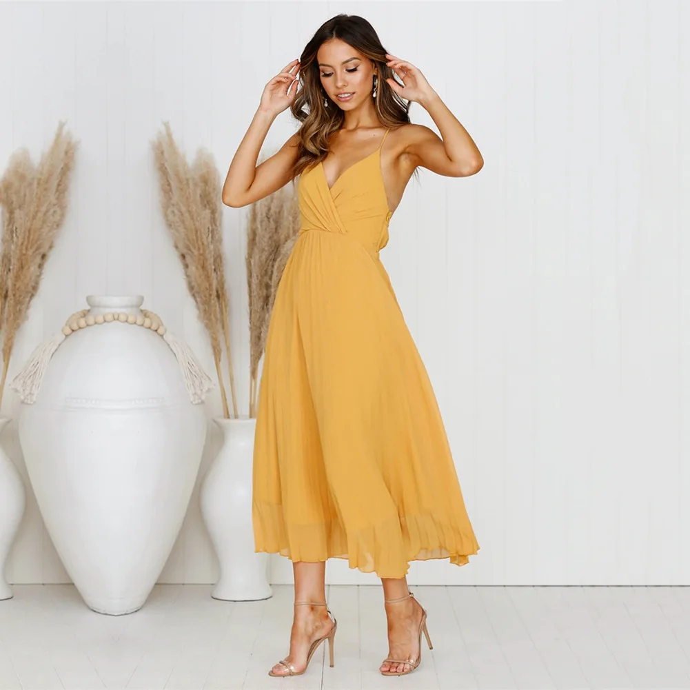 Sexy Dresses Party Night Club Dress 2020 Long Dress Elegant White Summer Maxi Clothes V-Neck Hollow Out Spaghetti Strap Empire