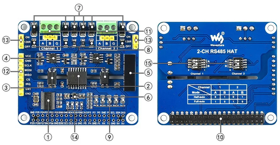 2-изолированный канал RS485 расширения шляпа для Raspberry Pi, SC16IS752+ SP3485 решение, студийной съемки с изображением бортовой ProtectionCircuits