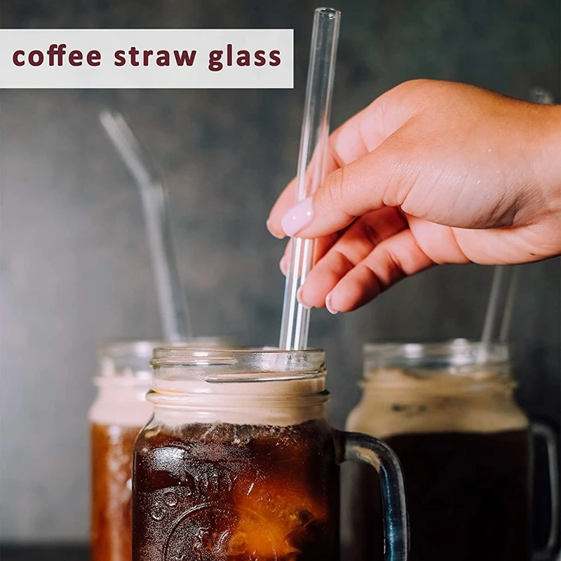 4 Straight Reusable Glass Drinking Straws Eco-Friendly 20cm 6x3mm